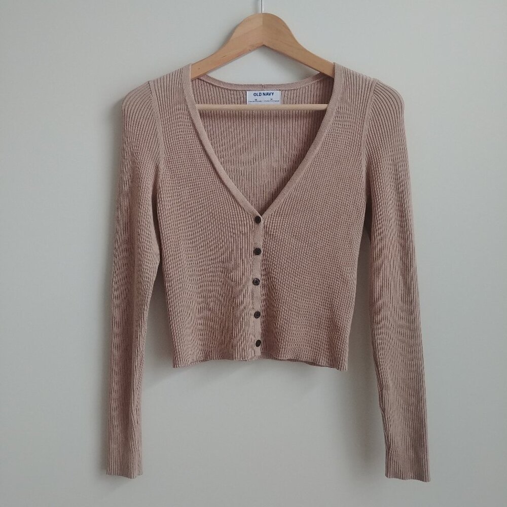 Old Navy soft little ribbed cardigan sweater top camel brown stretch XS